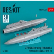 RSU48-0225 370 Gallon wing fuel tanks with pylons (type 2) for F-16 (2 pcs) (3D Printed) (1/48)