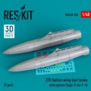 RSU48-0356 370 Gallon wing fuel tanks with pylons (type 1) for F-16 (2 pcs) (3D Printed) (1/48)