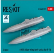 RSU48-0357 600 Gallon wing fuel tanks for F-16 (2 pcs) (3D Printed) (1/48)