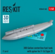 RSU48-0365 300 Gallon centerline fuel tank with pylon for F-16 (type 2) (1 pcs) (3D Printed) (1/48)