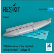 RSU72-0262 300 Gallon centerline fuel tank with pylon for F-16 (type 1) (1 pcs) (3D Printed) (1/72)