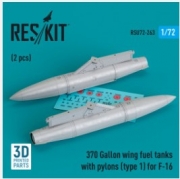 RSU72-0263 370 Gallon wing fuel tanks with pylons (type 1) for F-16 (2 pcs) (3D Printed) (1/72)