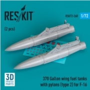 RSU72-0268 370 Gallon wing fuel tanks with pylons (type 2) for F-16 (2 pcs) (3D Printed) (1/72)