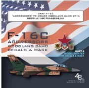 [사전 예약] D48052 1/48 USAF F-16C "AGGRESSORS" TRI-COLOR WOODLAND CAMO DIE-CUT FLEXIBLE MASK FOR ACCURATE AIRFRAME PAINTING OF THE TAMIYA 61106 SCALE 1/48 KIT