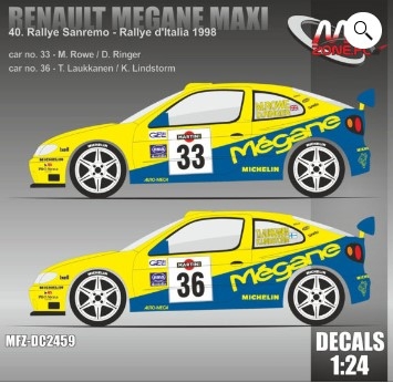 [사전 예약] MFZ-DC2459 1/24 Renault Megane Maxi Rowe, Laukkanen - Rallye Sanremo 1998