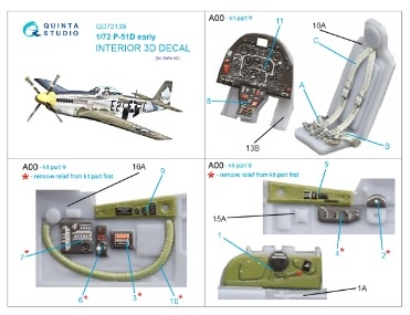 [사전 예약] QD72139 1/72 P-51D early 3D-Printed & coloured Interior on decal paper (Airfix)