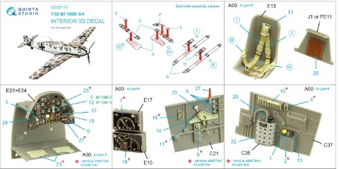 [사전 예약] QD32177 1/32 Bf 109E3/4 3D-Printed & coloured Interior on decal paper (Trumpeter)