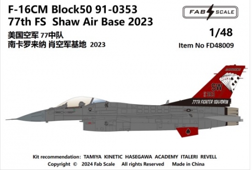 [사전 예약] FD48009 1/48 F-16CM Block50 91-0353 77th AF Shaw Air Base 2023