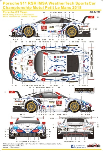 SK24189 1/24 Porsche 911 RSR IMSA WeatherTech SportsCar Championship Motul Petit Le Mans 2018 Porsch