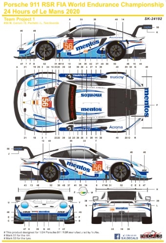 SK24192 1/24 Porsche 911 RSR FIA World Endurance Championship 24 Hours of Le mans 2020 Team Project