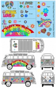 TBD972 1/24 Water Decals for VW Samba Bus T1 Hippy Peace Love Power Flower Decal TBD972