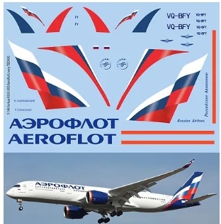 TBD490 1/144 Decals x Airbus A350-900 Aeroflot Livery Decals TBD490