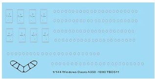 TBD511 1/144 Windows Doors Airbus A350 1000 Decals TB Decal TBD511