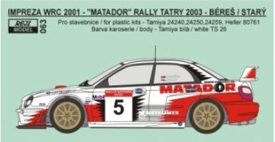 REJ0063 1/24 Decal – Subaru Impreza WRC 2002 Matador rally team 2003 1/24 for Tamiya kit / reissue