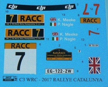 REJ0387 1/24 Decal – Citroën C3 WRC - 2017 Rallye RACC Catalunya winner - Meeke / Nagle 1/24 for Bel