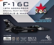 [사전 예약] D48071 1/48 F-16C 18TH AGGRESSOR MASK&DECAL   FOR ACCURATE AIRFRAME PAINTING OF THE TAMIYA 61106 SCALE 1/48 KIT