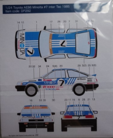 [사전 예약] DP292 1/24 Toyota AE86 Minolta #7 Inter Tec 1985 for Fujimi