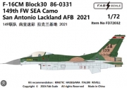 [사전 예약] FD72032 1/72 F-16CM Block30  86-0331 149th FW SEA Camo  San Antonio Lackland AFB  2021