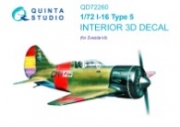 [사전 예약] QD72260 1/72 I-16 Type 5 3D-Printed & coloured Interior on decal paper (Zvezda)