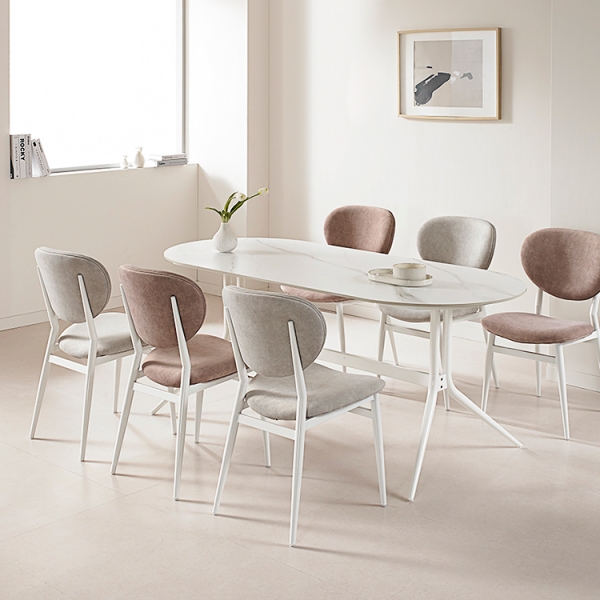 에그몽 타원형 세라믹 6인 일반식탁세트 (일반의자 6개)