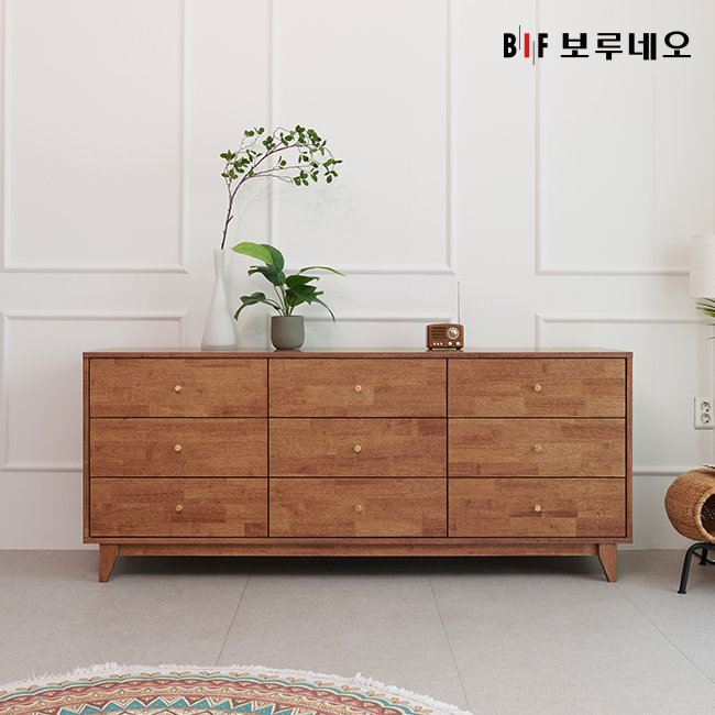 앳홈 비틀즈 러버우드 원목 3단 1800 와이드 서랍장 (골드손잡이)