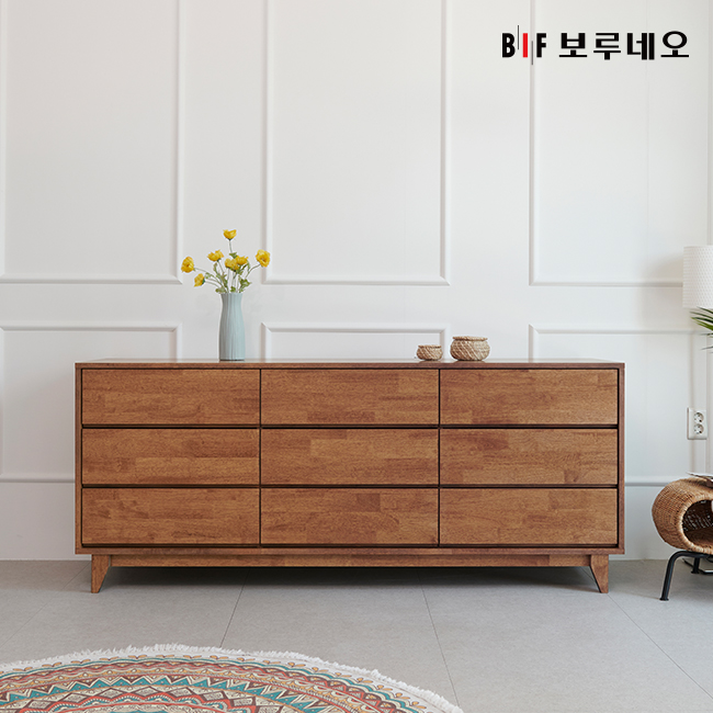앳홈 비틀즈 러버우드 원목 3단 1800 와이드 서랍장 (헨들리스형)