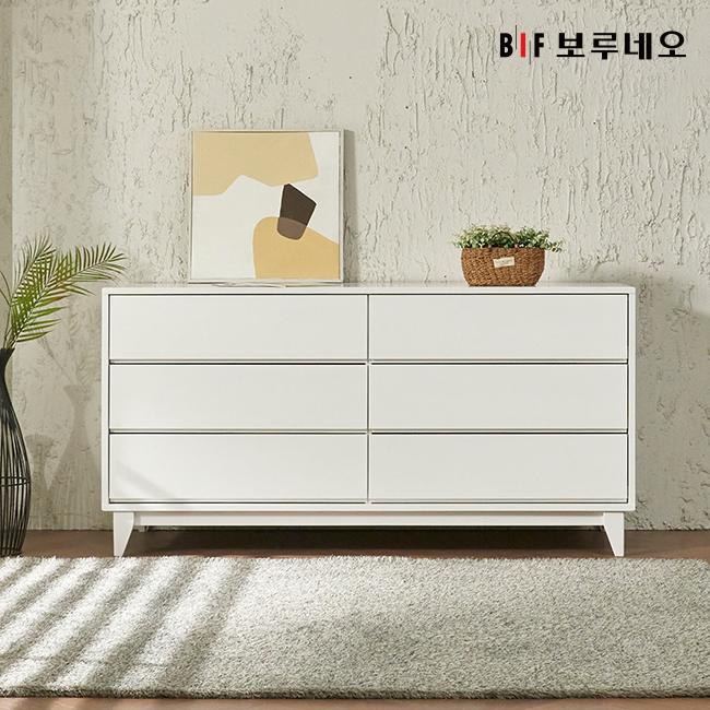 앳홈 로미오 화이트 러버우드 원목 3단 1500 와이드 서랍장