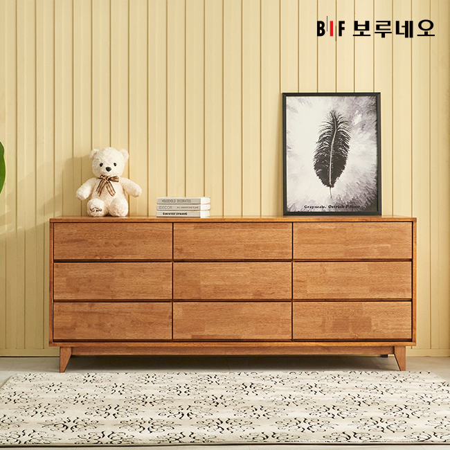 앳홈 다빈치 러버우드 원목 3단 1800 와이드 서랍장 (서랍9개)