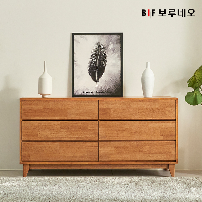 앳홈 다빈치 러버우드 원목 3단 1200 와이드 서랍장