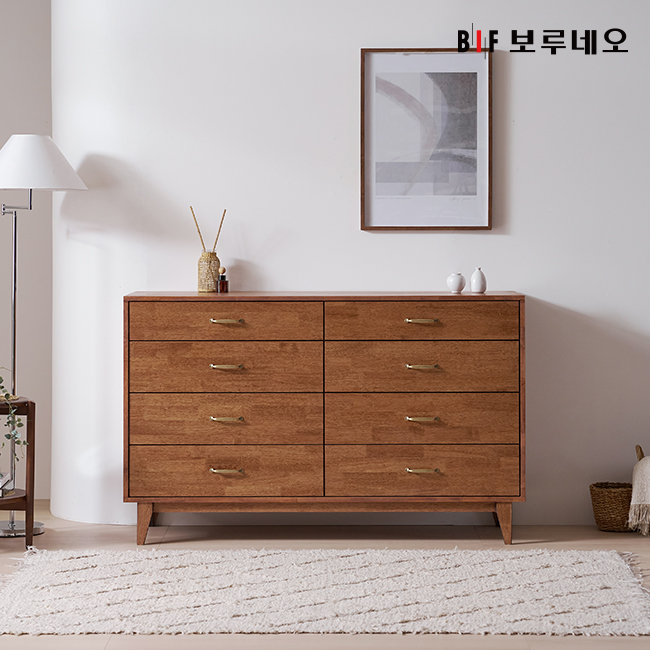 앳홈 몽베르 러버우드 원목 4단 1500 와이드 서랍장(엔틱 손잡이)