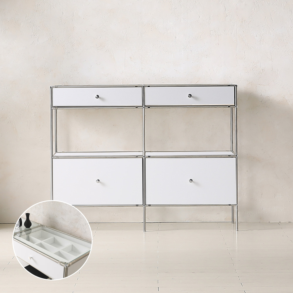 ★공식몰 단독 특가★ 이노센트 스틸스 미드센츄리 드레스룸 시스템 옷장 1200 4칸 수납장 (강화유리선반/디바인더수납) i104880