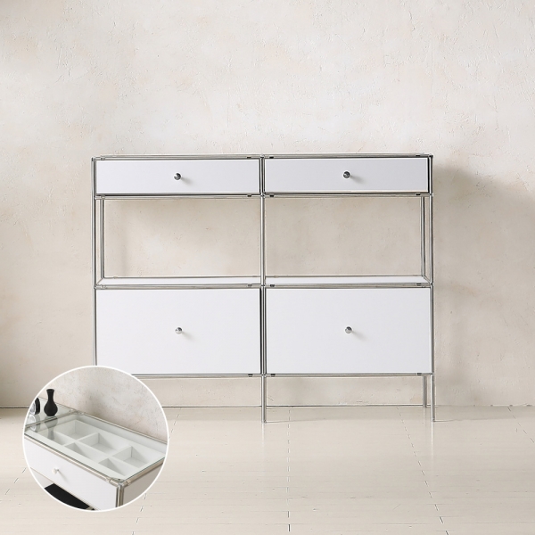 ★공식몰 단독 특가★ 이노센트 스틸스 미드센츄리 드레스룸 시스템 옷장 1200 4칸 수납장 (강화유리선반/디바인더수납) i104880