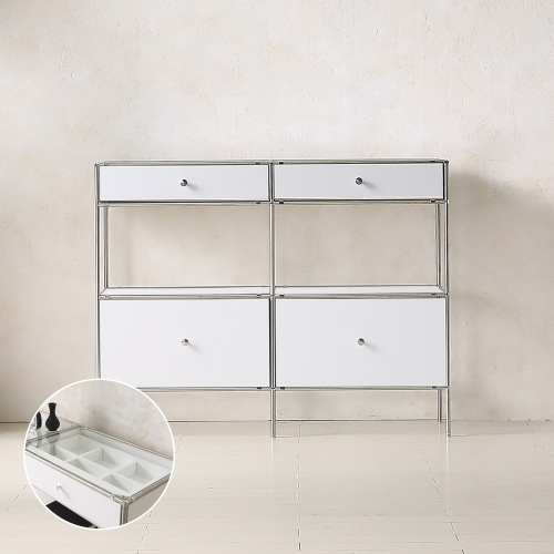 ★공식몰 단독 특가★ 이노센트 스틸스 미드센츄리 드레스룸 시스템 옷장 1200 4칸 수납장 (강화유리선반/디바인더수납) i104880