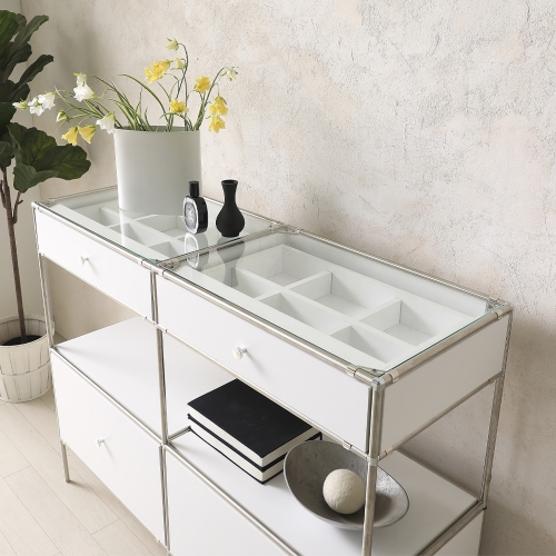 ★공식몰 단독 특가★ 이노센트 스틸스 미드센츄리 드레스룸 시스템 옷장 1200 4칸 수납장 (강화유리선반/디바인더수납) i104880