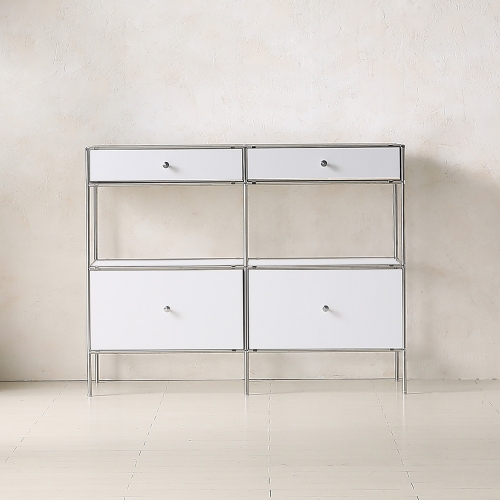 ★공식몰 단독 특가★ 이노센트 스틸스 미드센츄리 드레스룸 시스템 옷장 1200 4칸 수납장 (강화유리선반/디바인더수납) i104880