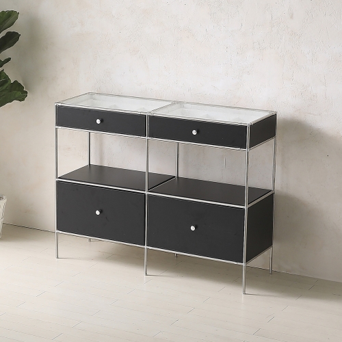 ★공식몰 단독 특가★ 이노센트 스틸스 미드센츄리 드레스룸 시스템 옷장 1200 4칸 수납장 (강화유리선반/디바인더수납) i104880