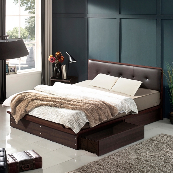 이노센트 비스킷 가죽 헤드 1단 2서랍 수납 침대 Q＋라텍스탑 7존 포켓 매트리스 i105208