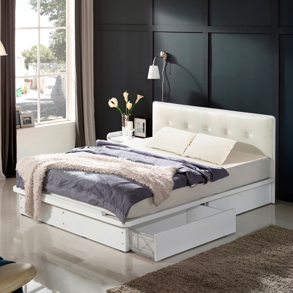 이노센트 비스킷 가죽 헤드 1단 2서랍 수납 침대 Q＋라텍스탑 7존 포켓 매트리스 i105208