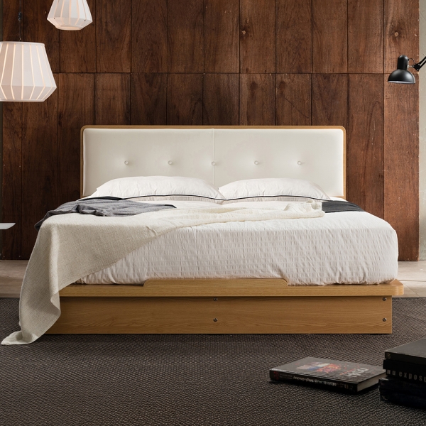 이노센트 비스킷 가죽 헤드 1단 2서랍 수납 침대 Q＋라텍스탑 7존 포켓 매트리스 i105208