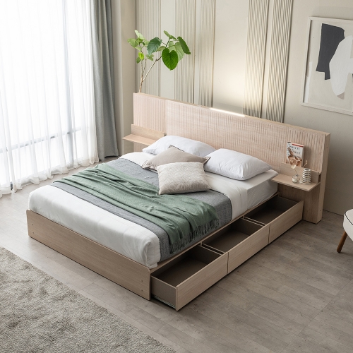 이노센트 버티컬 LED 1단 3서랍 수납 침대 Q＋라텍스탑 7존 포켓 매트리스 i105497