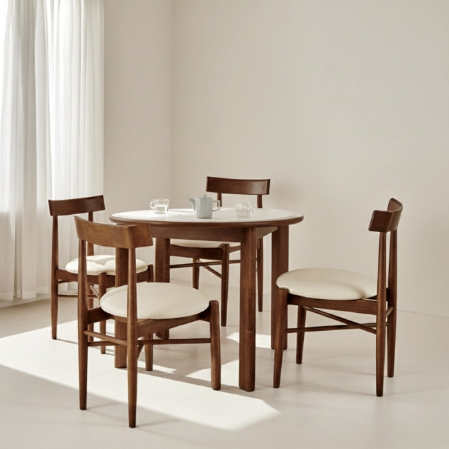 ★신상품 런칭 특가★ 이노센트 플랫 4인용 원목 식탁 테이블 1000＋에어캡 원목 의자4 i106004