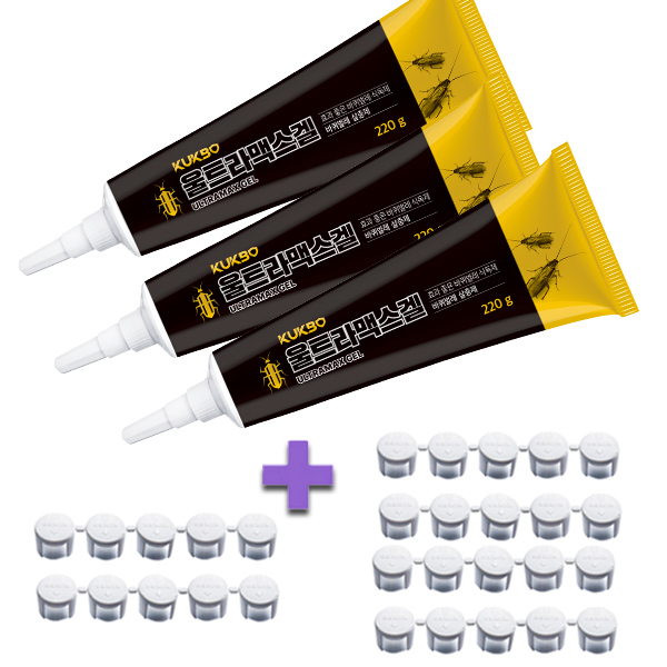 국보 울트라맥스겔 220g 3개 강력한 식독제 퇴치제 바퀴벌레약 쩔템 바퀴약 먹이통 30개