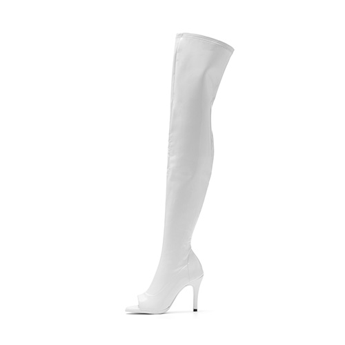 Thigh High Open Toe Boots Heel(Enamel White)