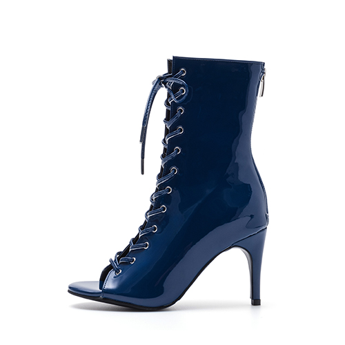 Patent Lace-Up Open Toe Heel(Blue)