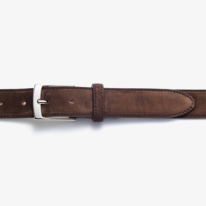 CASHMERE SUEDE CALF LEATHER BELT DARK BROWN