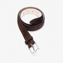 CASHMERE SUEDE CALF LEATHER BELT DARK BROWN