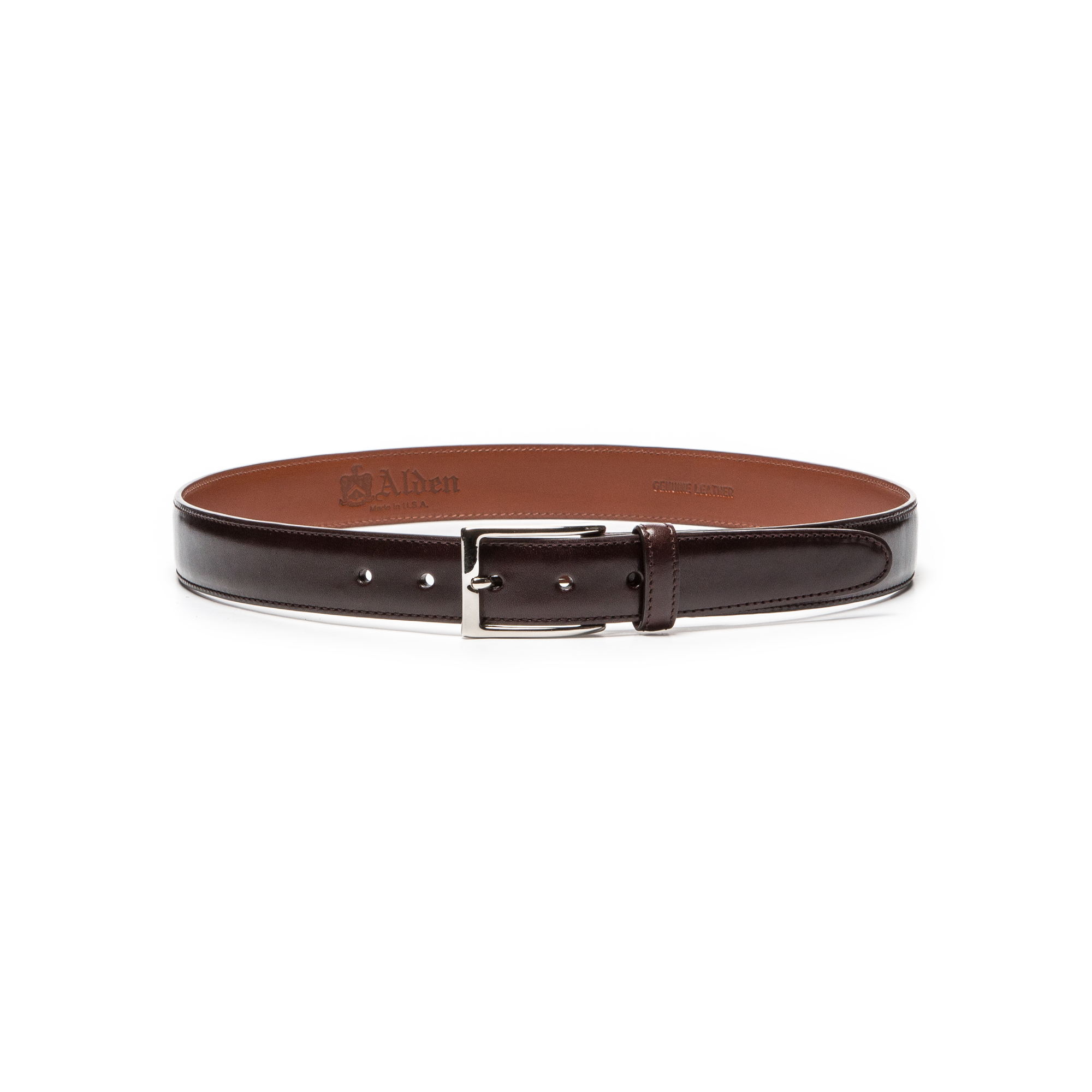 NICKEL BUCKLE CALF BELT DARK BROWN