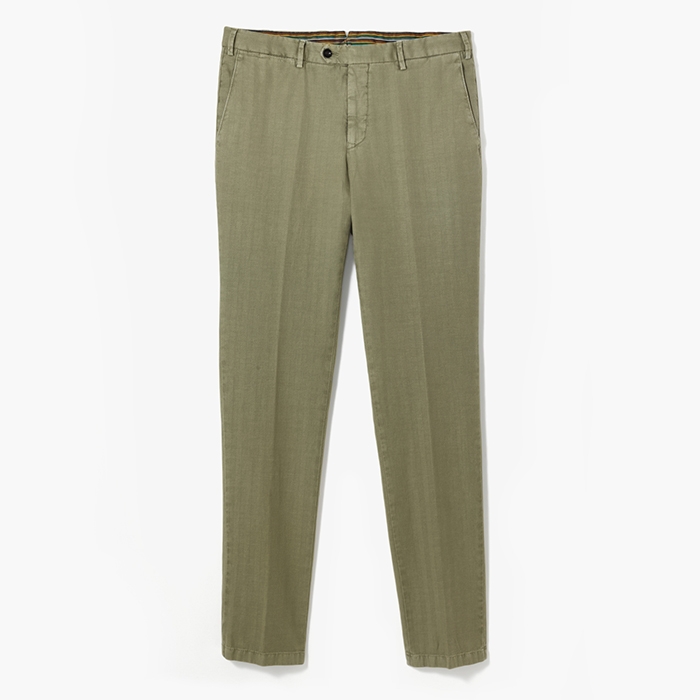 SLIMFIT COTTON PANTS (HERRINGBONE) LIGHT GREEN