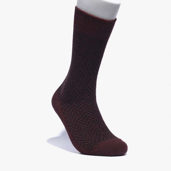 WOOL HERRINGBONE CREW SOCKS WINE