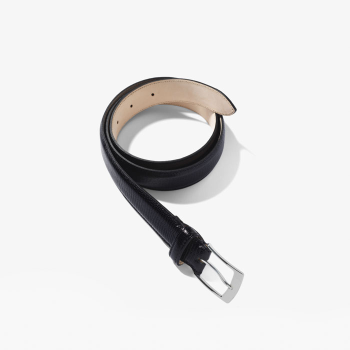 PRINTED LIZARD CALF LEATHER BELT BLACK